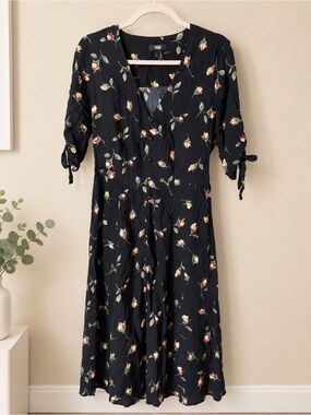 PAIGE Black Midi Dress with Rose Bud Print